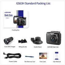 azdome 4k dash cam gs63h car dvr camera wifi dual lens 1080p hd night vision g-sensor dashcam video, gs63h-표준 목록, 협력사, 64g