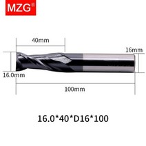 MZG2 플루트 HRC45 CNC 선반 가공 탄소강 키홈 그루브 밀링 공구 커터 플랫 스퀘어 솔리드 카바이드 엔드밀 1 피스, 16mmxD16x100L-2F45C