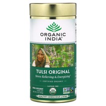 오가닉 인디아 툴시 잎차 오리지날 홀리바질 무카페인 100 g 1통, 3.5 oz(100 g), 1개