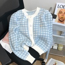 하운드 체크 가디건 배색 봄 가을 럭셔리 간절기 니트 하운드 루즈핏 자켓 여성