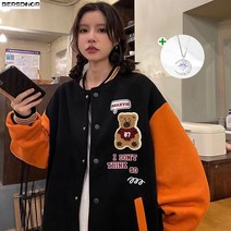 Bersdnor 여자 봄 야구복 간절기아우터 캐주얼 베이스볼 유니폼 재킷 야구점퍼 곰돌이 자수 루즈핏 남녀 커플