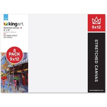KINGART 페인팅용 스트레치 캔버스 8피스 22.9 x 30.5cm(9 x 12인치) 빈 화이트 캔버스 100% 면 226.8, 한개옵션0