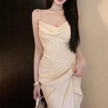 실끈 셔링 실키 롱 원피스