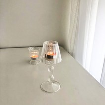 크리스탈 글라스 티라이트 빈티지 물결무늬 유리 캔들 캔들 홀더 글라스 촛대, LARGE