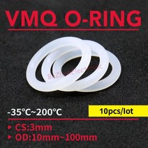 오링 10PCS 두께 CS 3mm OD 10 ~ 100mm 실리콘 O 링 개스킷 식품 등급 방수 와셔 고무 절연 원형 모양 씰 흰색579734, OD 10mm, WHITE