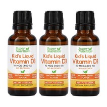 슈퍼뉴트리션 어린이용 액체 비타민 D3 무알코올 포도맛 10mcg(400IU) 1fl oz(30ml), 3팩