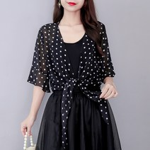 Makone 여성 오버핏 쉬폰 땡땡이 베스트 여름가디건