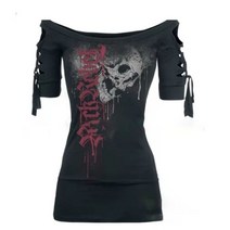 일러스트 빈티지 감성 엽서 Mall Goth Skulls 프린트 그래픽 t 셔츠 여성 하라주쿠 Oversized Punk Top Tee Emo 다크 미학 플러스 사이즈 Alt Cl, [01] S, [01] Black
