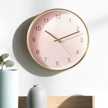 HC 메탈 샴페인 골드 고급 무소음 거실벽 인테리어 벽걸이시계 대형 300 x 50 mm, 마블핑크