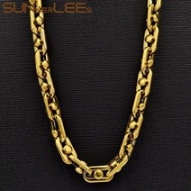 SUNNERLEES 316L 스테인레스 스틸 목걸이 9mm 기하학 비즈 링크 체인 골드, 03 Gold, 04 40cm