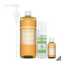 닥터브로너스 퓨어 캐스틸 솝 클렌저 950ml + 60ml 4종 바디워시 대용량 베이비 언센티드 향좋은 은은한 무향 거품기 폼 샴푸 올인원 순한 순수한 뽀드득 상쾌한 미끌거리지않, 시트러스세트