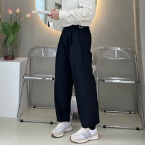 남자 감탄팬츠 핀턱 찰랑 테이퍼드 와이드 9부 인생 핏 슬랙스
