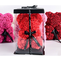 올댓굿 예쁜 리본 꽃다발 장미곰돌이 시들지않는 기념 선물, 핑크