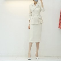 밑단 플리츠 더블자켓 H라인스커트 투피스 치마정장세트 (55-77size 2color)
