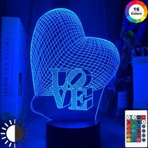 3D 홀로그램 팬 프로젝터 디스플레이 사랑 심장 3d 야간 램프 환상 색상 홈 야간, 리모컨이 있는 16가지 색상