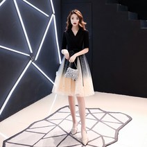 블랙 그라디에이션 2부드레스 세미 정장 브이넥 5부소매 제주스냅 셀프웨딩 웨딩촬영 A라인