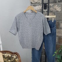 상상그이상 여성용 울 케이블 반팔니트