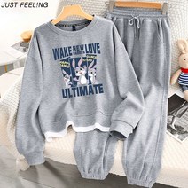 JUSTFEELING 남녀공용 캐릭터 긴팔맨투맨 밴딩 조거팬츠 츄리닝 상하의세트 커플 운동복