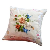 Diy 자수 커버 키트 다채로운 스레드 꽃 패턴 자동차 소파 거실 재봉 용품에 대한 반제품 크로스 스티치, 44cmx44cm, 천, 옵션 4, 1개