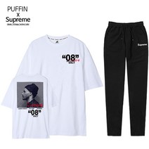 슈프림 오버핏 반팔티+트레이닝팬츠 남자 여자 트레이닝복 세트_온리08