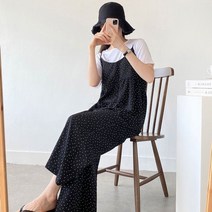 셀러허브(잡화) 여자 끈나시 뷔스티에 통바지 도트 땡땡이 점프수트
