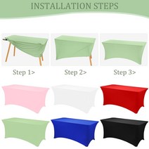 JALANCY 2.4m(8피트) 스판덱스 테이블 커버 장착 직사각형 식탁보 세.. 정품보장, 8, Sage Green