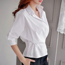 쉬폰 브이넥 미팅룩 반팔블라우스 화이트 박쥐 츨근룩 셔츠
