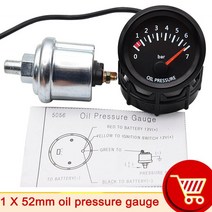 HD 52mm 오일 압력 게이지 센서 1/8NPT 범용 자동차 블랙 다이얼 0-7 Bar 흰색 LED 조명, [01] oil pressure gauge