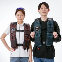 피쉬클럽 자동팽창식 구명조끼 XL(대) 스트라이프 3포켓 KC인증 책임보험, 블랙(오렌지)
