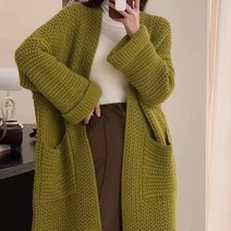 HXT 여성 롱 가디건 오픈형 오버핏 니트 무지 두께감 부드러운 아우터 봄가을