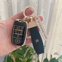 스이웨 기아 전차종 골드라인 tpu 스마트키케이스+골드키링+큐빅전화번호판, K3, 블랙