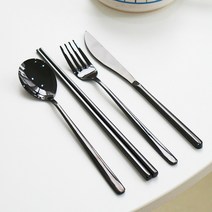 리빙에이지 스텐 커트러리 세트 숟가락1P+젓가락1P+포크1P+나이프1P, 블랙