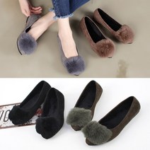 프리티슈 스웨이드 토끼털 장식 기모 안감 플랫슈즈 털단화 모카신 (1cm)