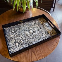 수입 쉘 자개장식 차 트레이 가정용 고급 서빙 쟁반, 블랙 쉘 미디엄 40x25x4cm
