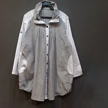 마후쿠 큐티 배색 면 롱셔츠ab5333b