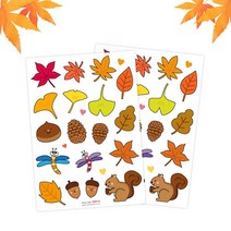 [잼잼아트] 단풍잎과 낙엽 투명스티커(5매), 단품