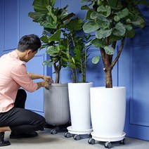국산 플라스틱 이동식 화분 받침대 이케아 바퀴달린 베란다 홈가드닝 난 화초 다이, 원형 소, 화이트
