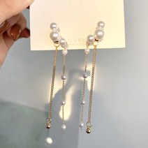 다왕 dZE495 진주 망울 두줄 드롭 귀걸이 [은침]