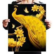 ZOZI액자 캔버스형보석십자수 Diy세트 라운드 비즈 40 X 50cm200 핫 제품, ZF33.황금빛 공작, 40X50cm