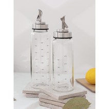 내열 유리 자동 오일병 소스 기름병 조미료 간장통 스텐뚜껑 눈금표시 오일용기, 300ml