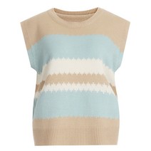 [KT알파쇼핑]캐슬 국산 봄 간절기 여성 단가라 라운드 니트 조끼 21DS-WVS-1253-진베이지