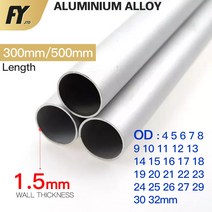 FUYI 알루미늄 파이프 1.5mm 두께 4-32mm OD 스트레이트 300mm 500mm 긴 원형 6063 합금 튜브, [17] OD 21 x ID 18mm, [02] 500mm, 1개