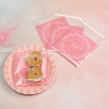 18번 opp도일리리본 핑크 접착비닐 100매 크리스마스 초콜릿 쿠키 마카롱 사탕 선물 포장지, 1세트