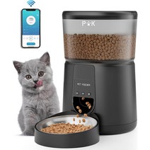 PUPPY KITTY 스마트 자동 급식기 강아지 고양이 스테인레스 식기 2.4G WiFi 앱 제어 음성 녹음, 매트블랙