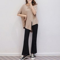 여자나팔바지 밴딩 면팬츠 발목 절개 세미 부츠컷 슬랙스 여성 허리