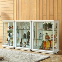 앤탑퍼니처 LED 조명 강화유리 장식장, 3단, 700, 화이트