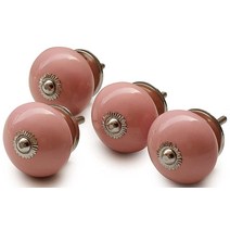 Abhandicrafts - 수제 세라믹 원형 손잡이 4개 세트 핑크 색상 가구 옷장 문 손잡이 주방 캐비닛 및 서랍용 홈 오피스용