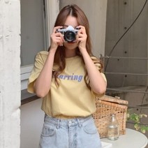 [바보사랑] 여성 하이미 라운드넥 레터링 반팔 티셔츠 [디작소]