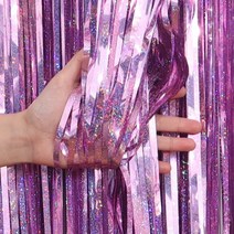 에브리띵스마일 파티커튼 은박수술 커튼 3개 세트 장식 소품 파티용품, 홀로그램, 핑크