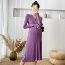 출산 드레스 가을 겨울 니트 스웨터 옷 V 넥 라인 슬림 임신 복장